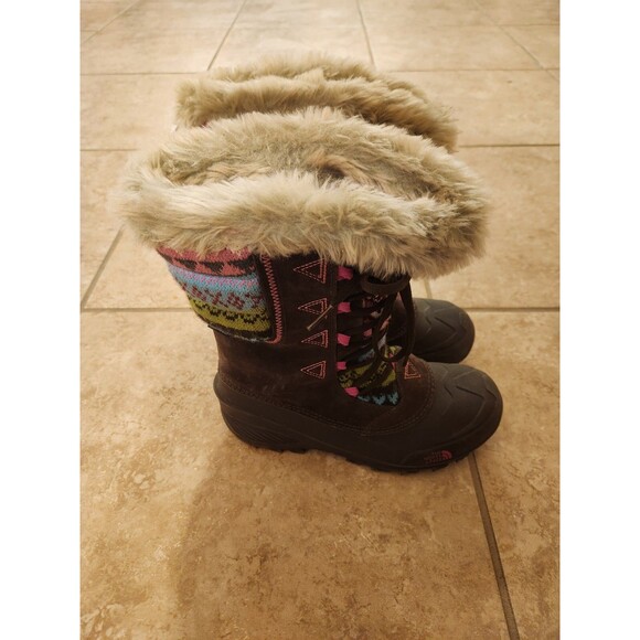 THE NORTH FACE Heat Seeker 200 Gram Insulation Boots Girls Sz 7  LaceUp Faux Fur - Picture 1 of 7
